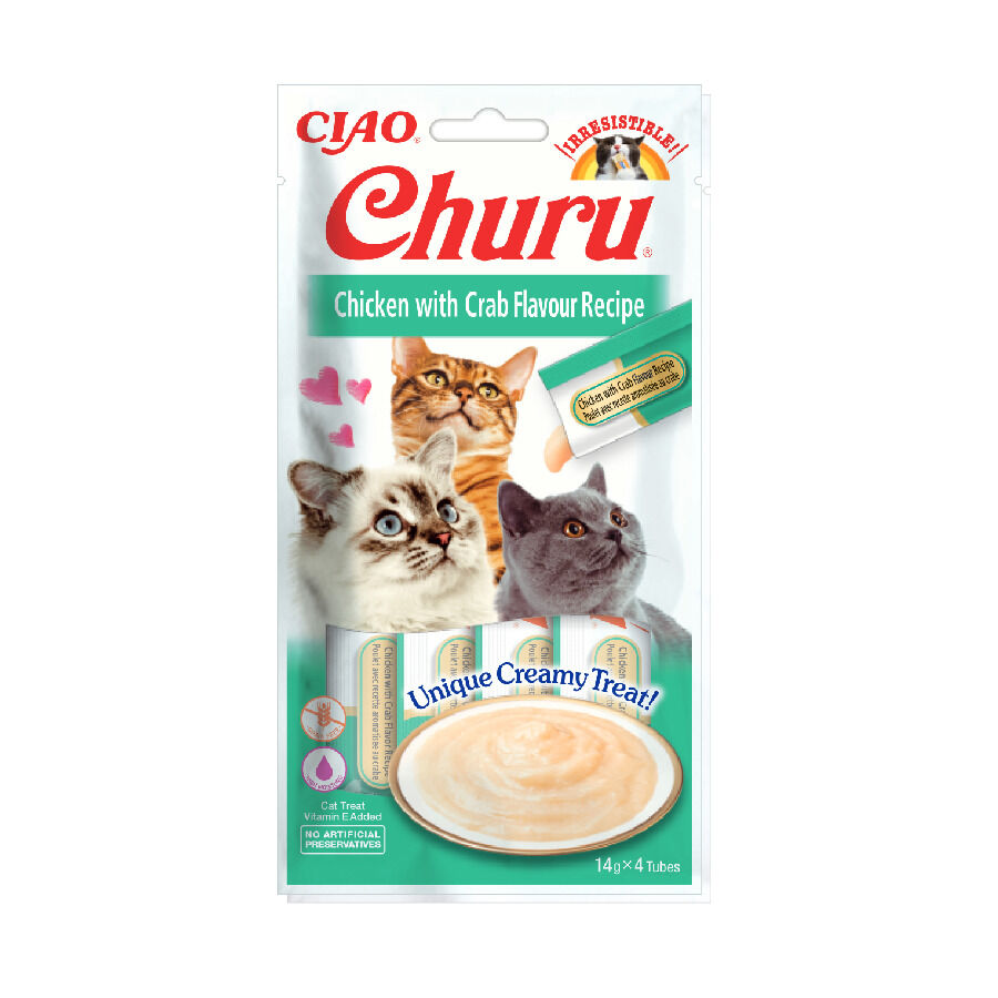 4 sobres x 14 g Churu Snack Cremoso de Pollo y Cangrejo para gatos, , large Imagen numero 1
